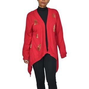 Michael Simon Cardigan Sweater Red Duster Beaded Christmas Asymmetric Plus 1X